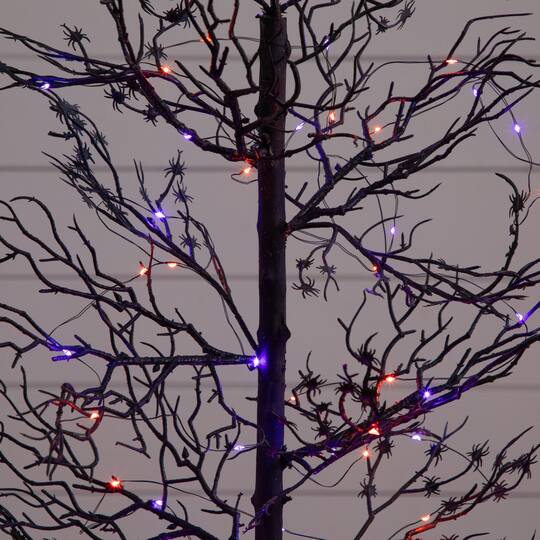 4ft. Pre-Lit Artificial Halloween Spider Twig Tree with 100 Orange & Purple LED Lights